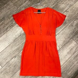 Dolce Vita dress with gold buttons, pleating, and pockets